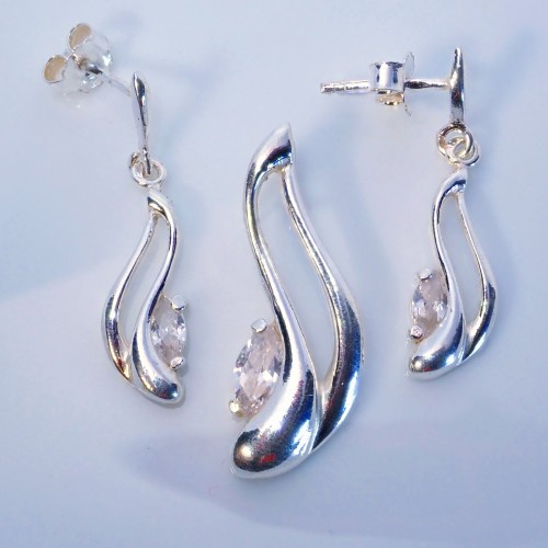 Komplet srebrnej biżuterii. Srebro + cyrkonie Próba 925. KJS015